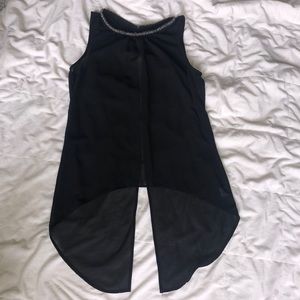 sheer black beaded neckline sleeveless blouse